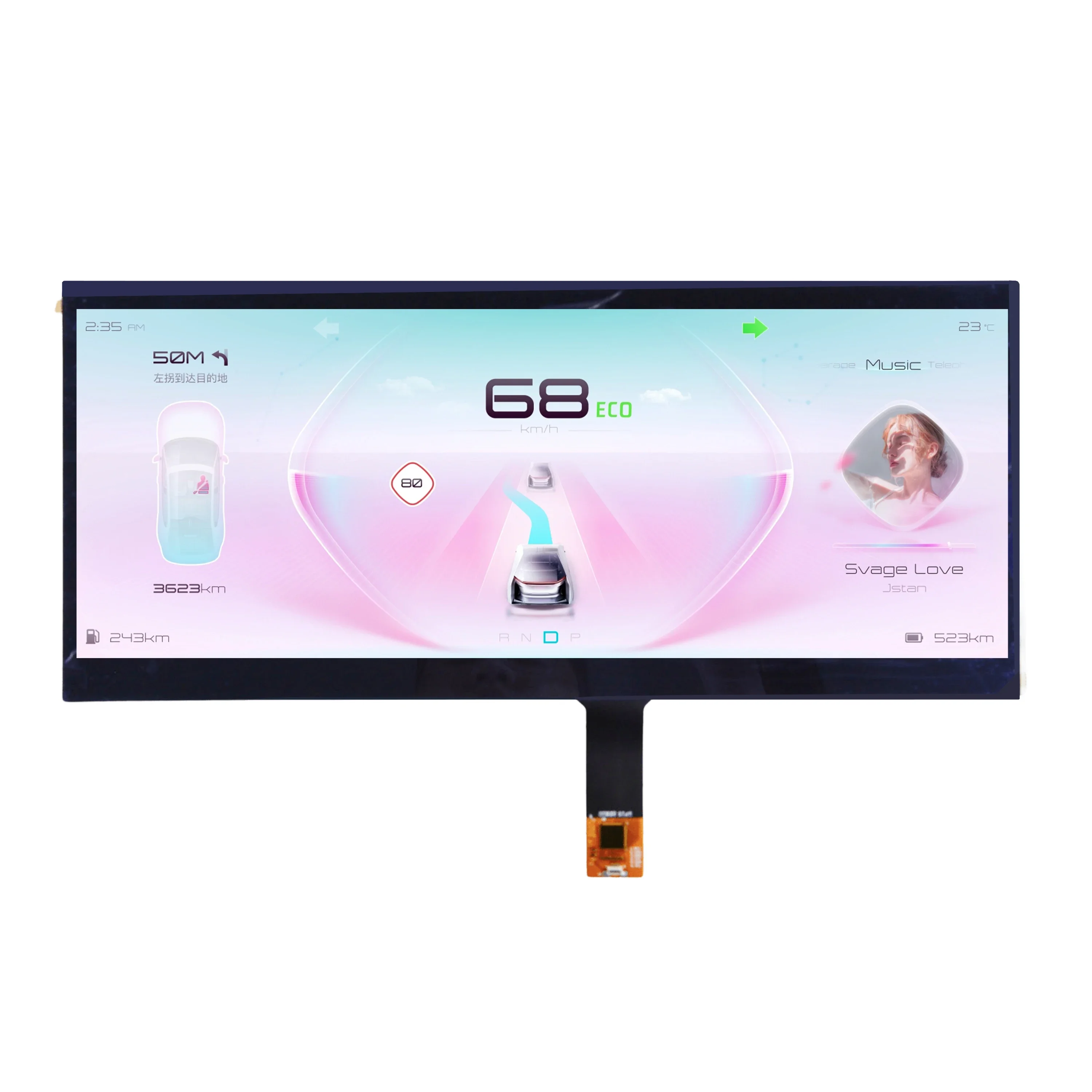 

Vehicle Grade Automobile Dashboard Media Display Module 12.3 inch 1920x720 OCA Bonding Capacitive Touch TFT LCD Screen