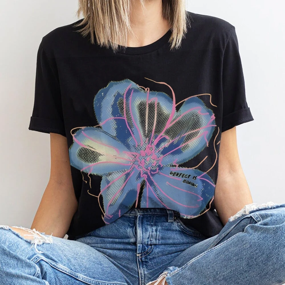 

Футболка с рисунком Blue Flower Oversize Футболка из хлопка, высококачественная белая футболка Oversize. Большой синий цветок, художественный тренд Y2K