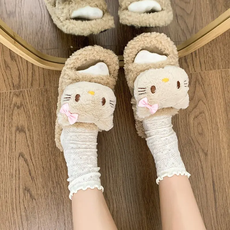 Cartoon animation peripheral Hello Kitty cute cotton slippers Sanrio autumn and winter new anti-slip warm and thickened slippers