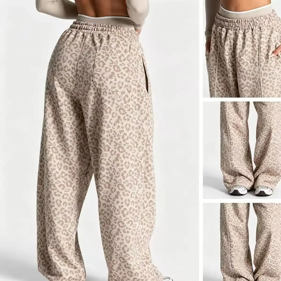 Women's European & American Style Loose Leopard Print Athletic Pants, Quick-Dry, Breathable, Comfortable Casual Yoga Trousers Fo