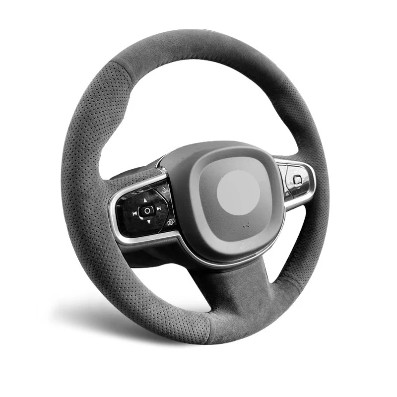 Genuine Leather Suede Steering Wheel Cover Wrap Black Thread Car Accessoires Specifically for VOLVO XC90 S90 XC60 S60 V90 CC