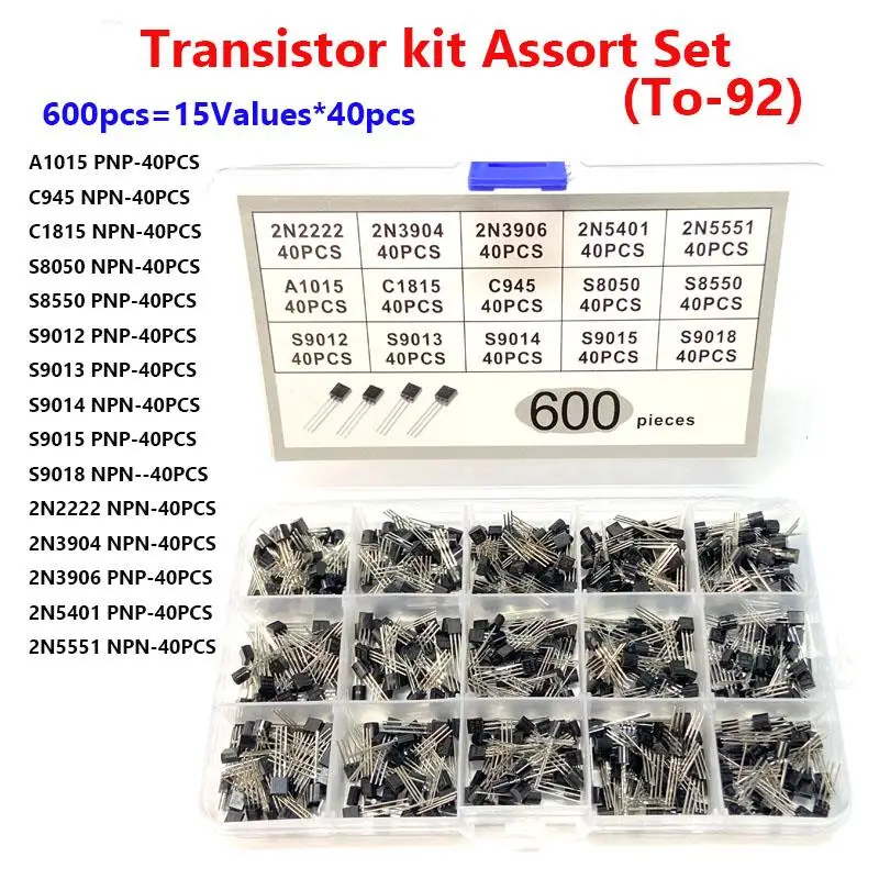 TO-92 Transistor Kit Assortment Box 2222 5551 C945 13001 8050 8550 A42 A92 PNP/NPN Transistors Set Electronics Kit