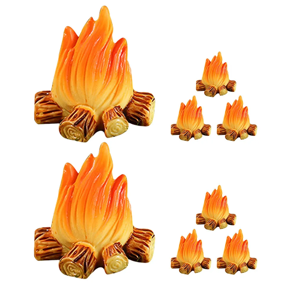 8Pcs Miniature Campfire Decorations Garden Party Bonfire Scene Birthday Camping Theme Micro Fake Fire Props Miniature Bonfire