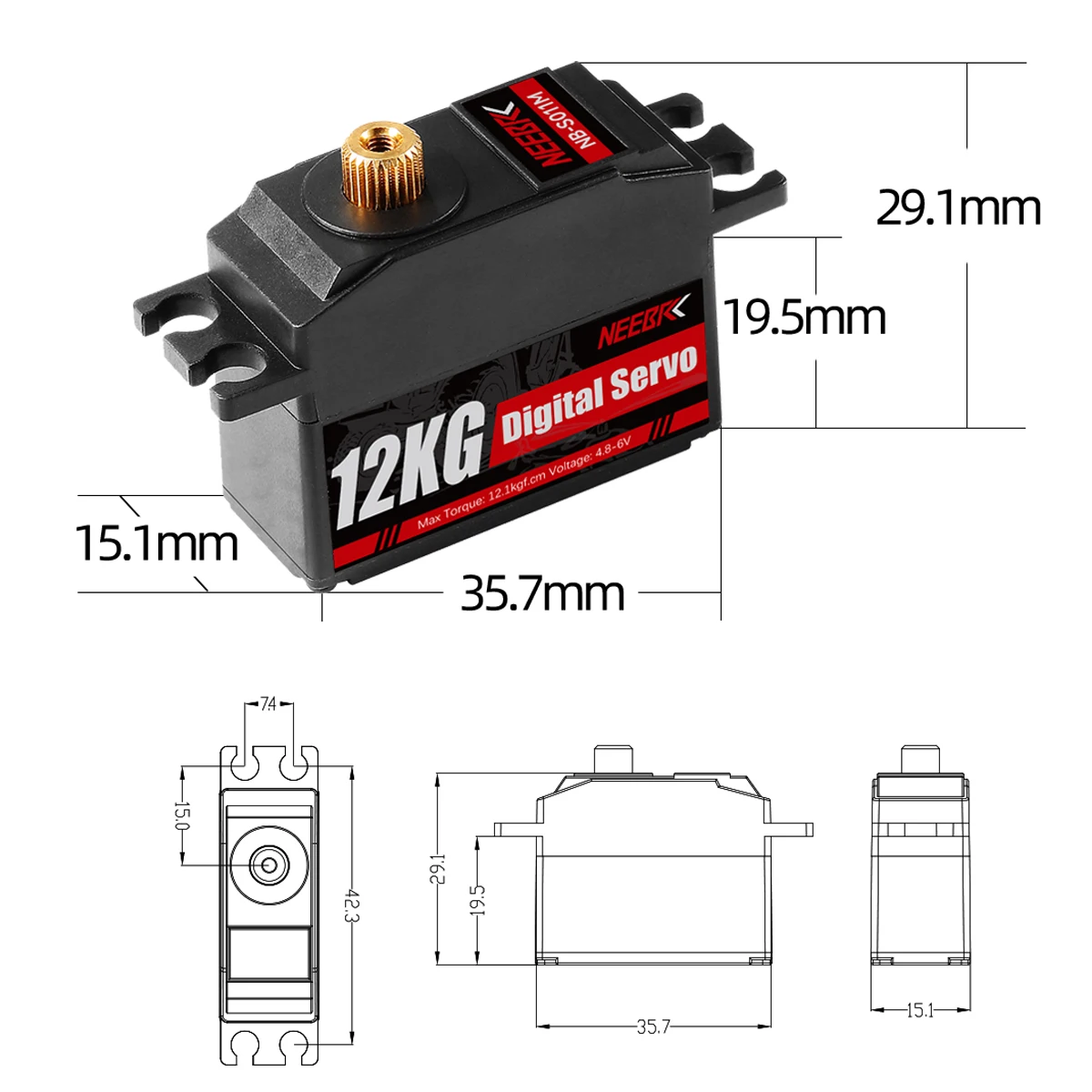 Servo Digitale Impermeabile NEEBRC 12KG con Ingranaggi in Metallo 4.8~6.0V DC per Auto RC 1/12 Wltoys 12423 Monster Truck Elicottero Aereo Barca