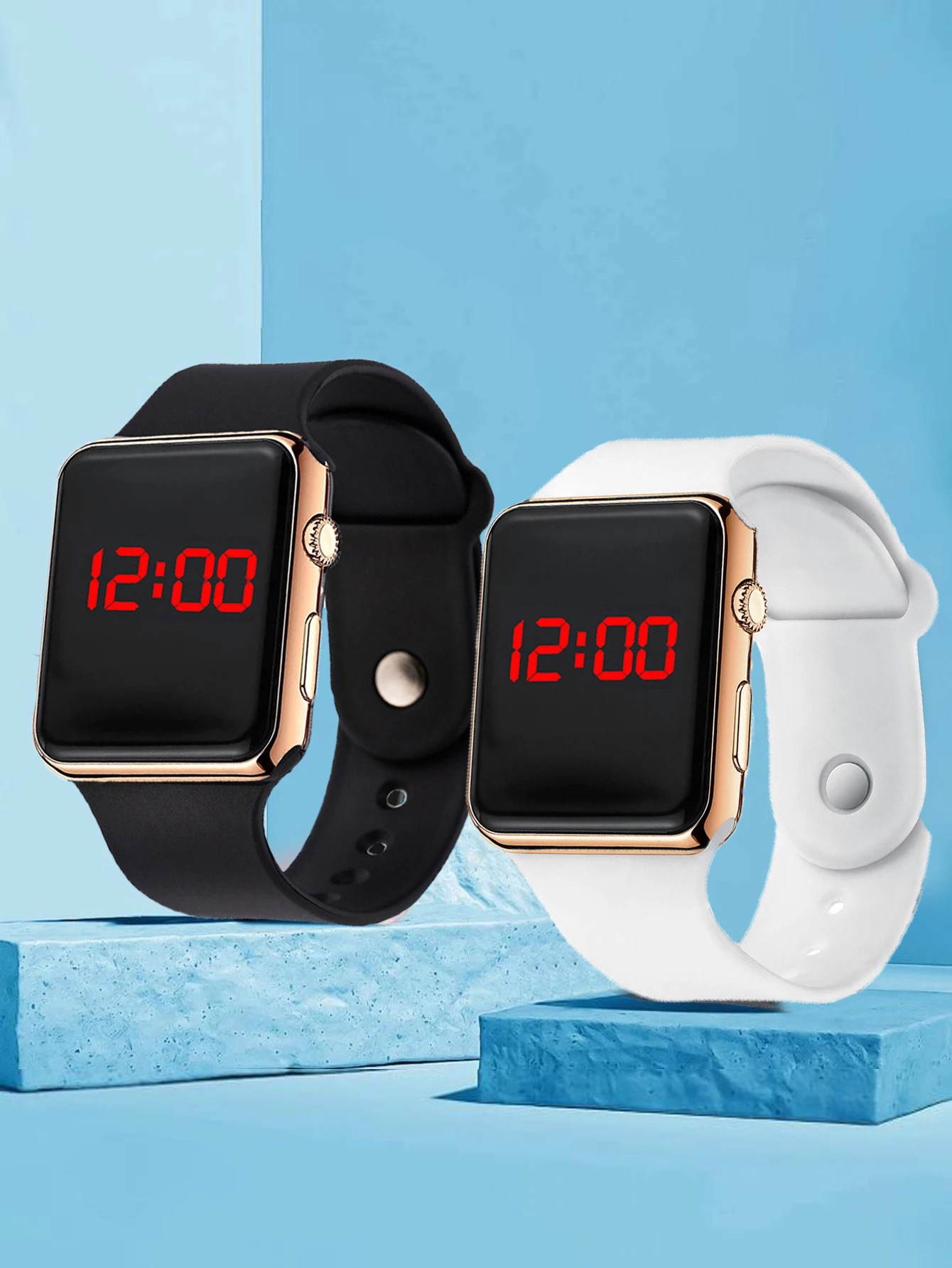2 stylish simple rectangular silicone men\'s electronic watch travel all birthday gifts