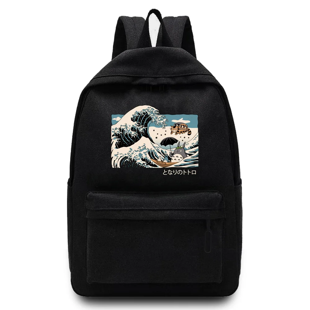 2022 Casual Travel Backpack Student School Bag Large Capacity Laptop Bag Canvas Wave Print Zipper Unisex Organizer Shoulder Bag