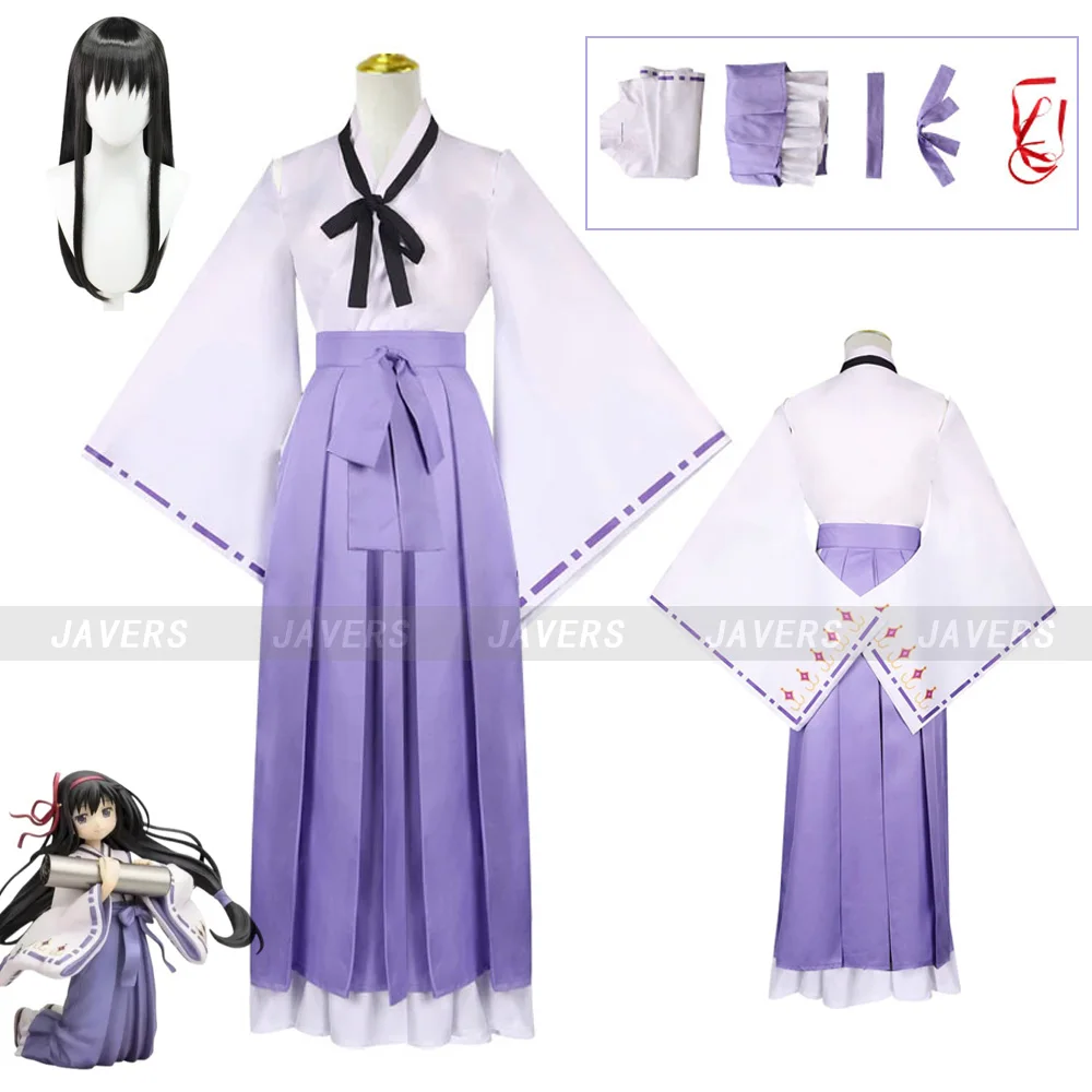 Anime Puella Magi Madoka Magica Akemi Homura MadokaMagica Cosplay Costume Witch Kimono Skirt Wig Woman Cute Halloween Party Suit