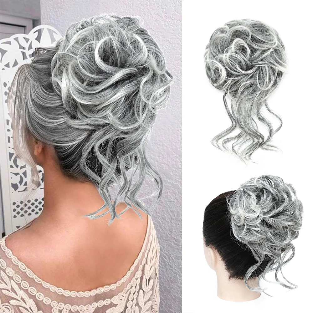 Syntetyczny roztrzepany kok do włosów Tousled Updo Hair Buns Extension Elastyczna opaska do włosów Kawałki włosów Kręcone włosy Bun Scrunchie dla