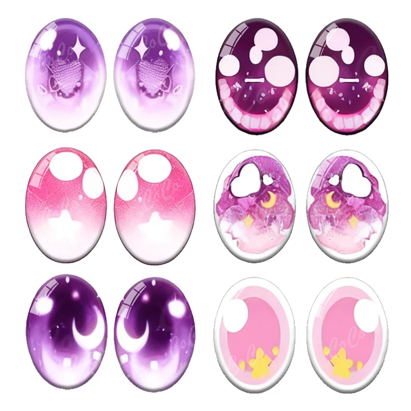 

6 pairs of cartoon dolls with crystal blue eyes and cute pupils, 13x18mm/18x25mm oval photos, glass rectangular flat back sample