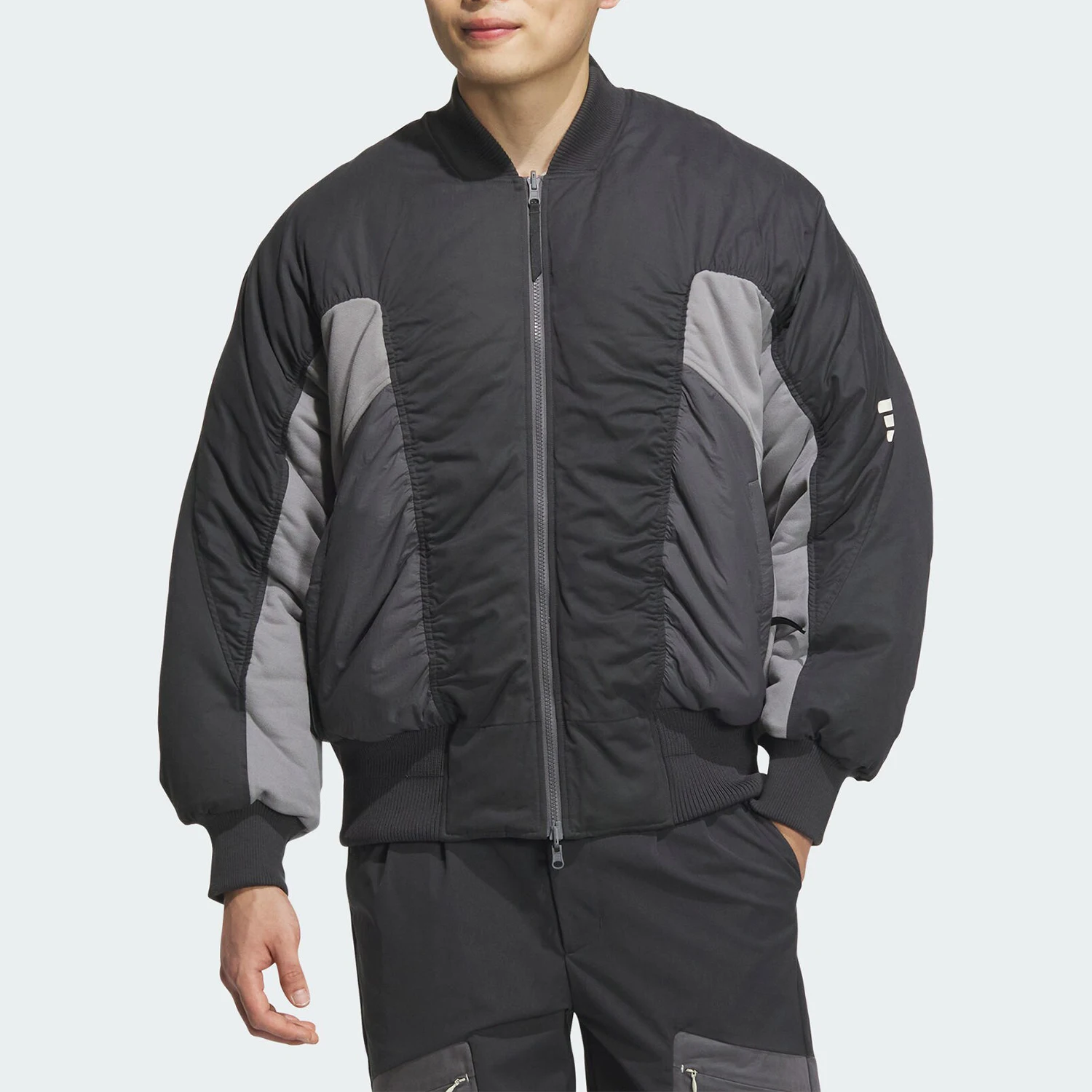 Adidas genuine new men's spliced warm and loose standing collar cotton jacket JM6166