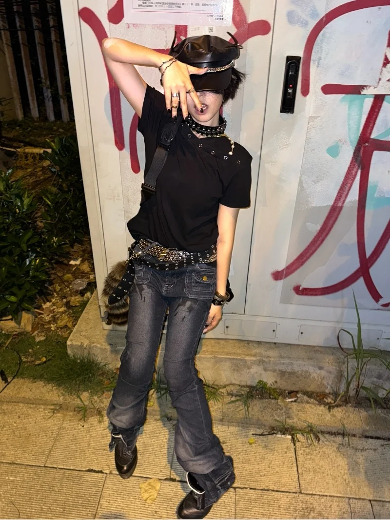 

Retro American Waed Distred White Spray ket Pleated Portrait Print Casual Long Pants Men's Denim Jeans Straight Leg Fit