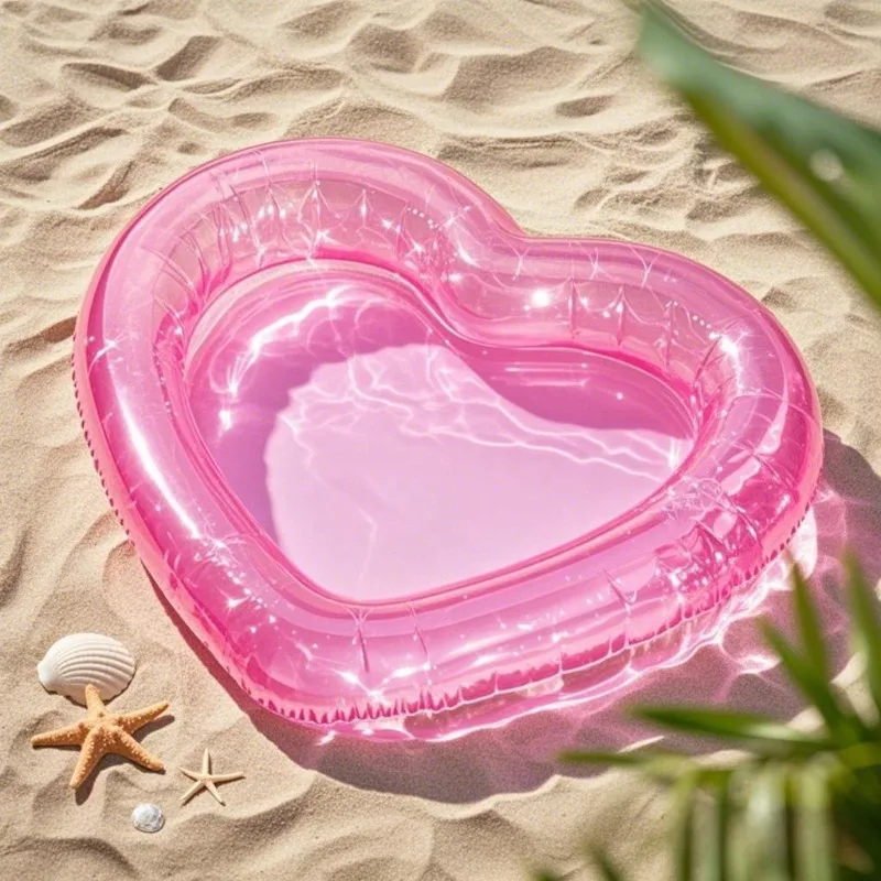 Customized transparent PVC 2-ring inflatable pool with heart-shaped 2-layer filler