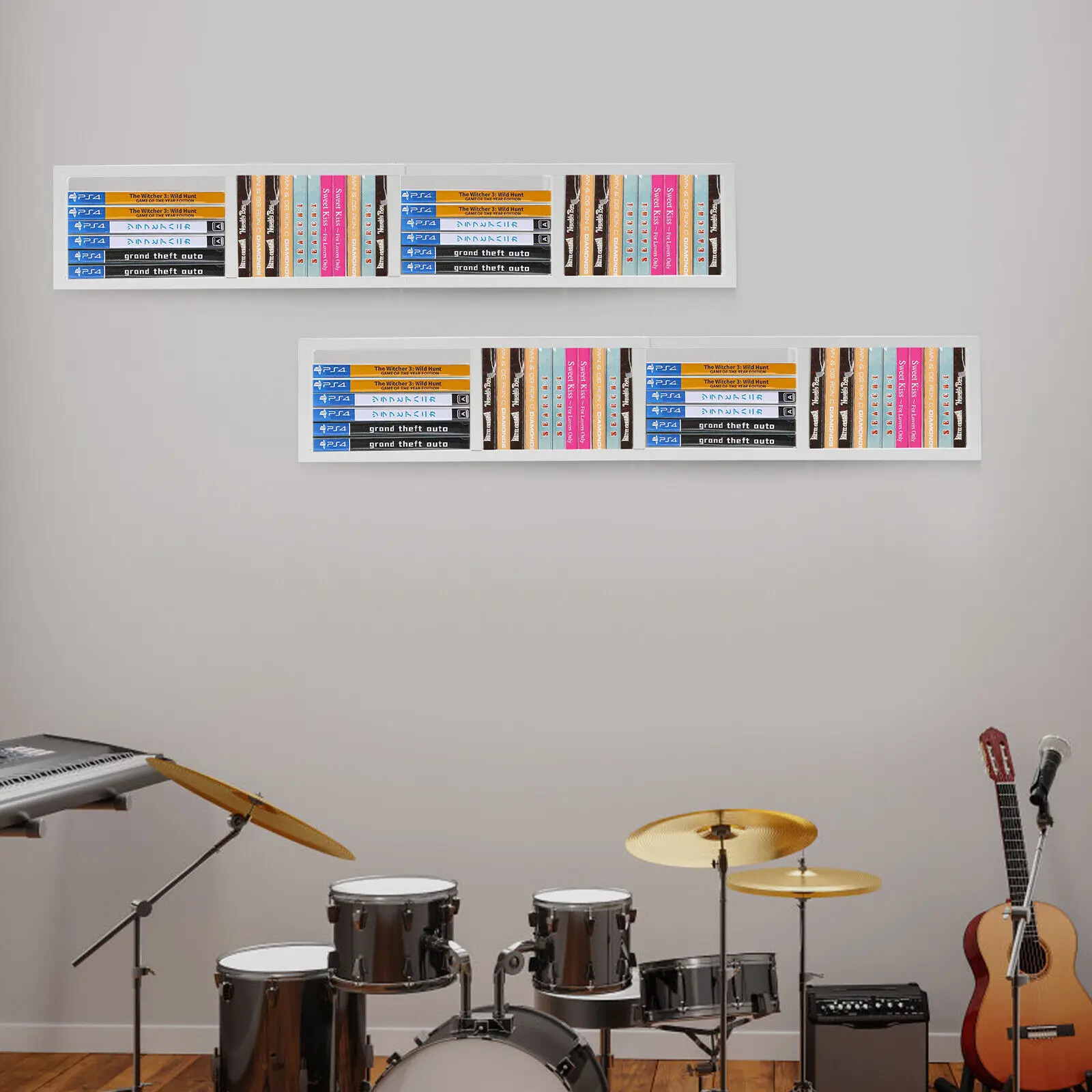 

34" Wall Mount Media Storage Rack - Cd Dvd Organizer Metal Shelf, Cube Storage Media Shelf, White
