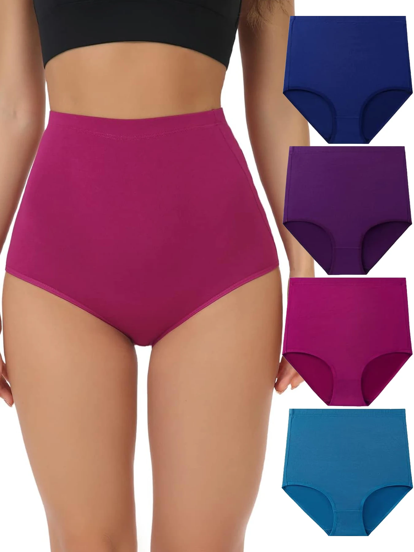 4PCS women's high waisted panties, women's solid color underwear, slightly shaping shapewear, women's Lingerie