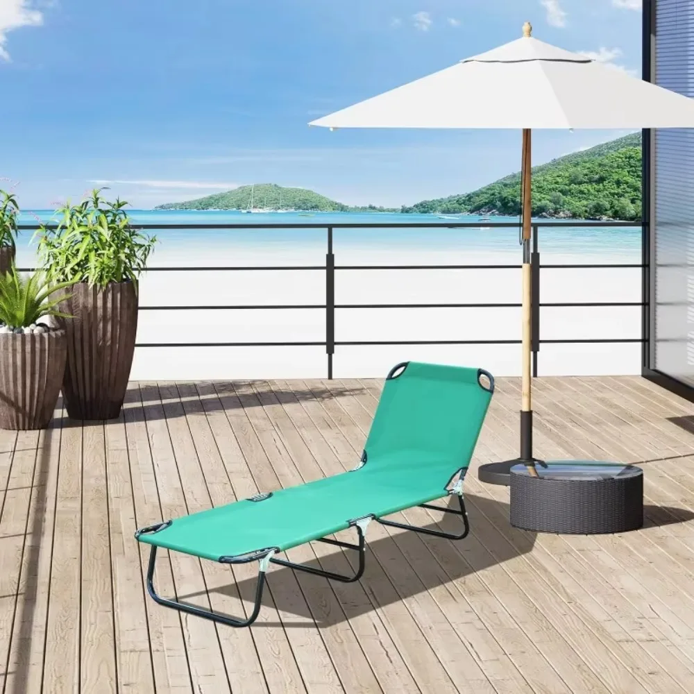 

Folding Chaise Lounge Pool Chairs, Outdoor Sun Tanning Chairs with 5-Level Reclining Back, Steel Frame for Beach, Yard, Patio