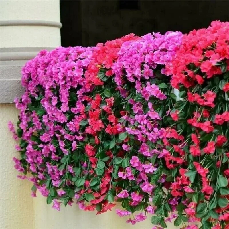 حية الاصطناعي معلقة الأوركيد باقة الحرير بوش زهرة سلسلة البنفسجي الاصطناعي زهرة لحفل زفاف المنزل الجدار الشنق ديكور