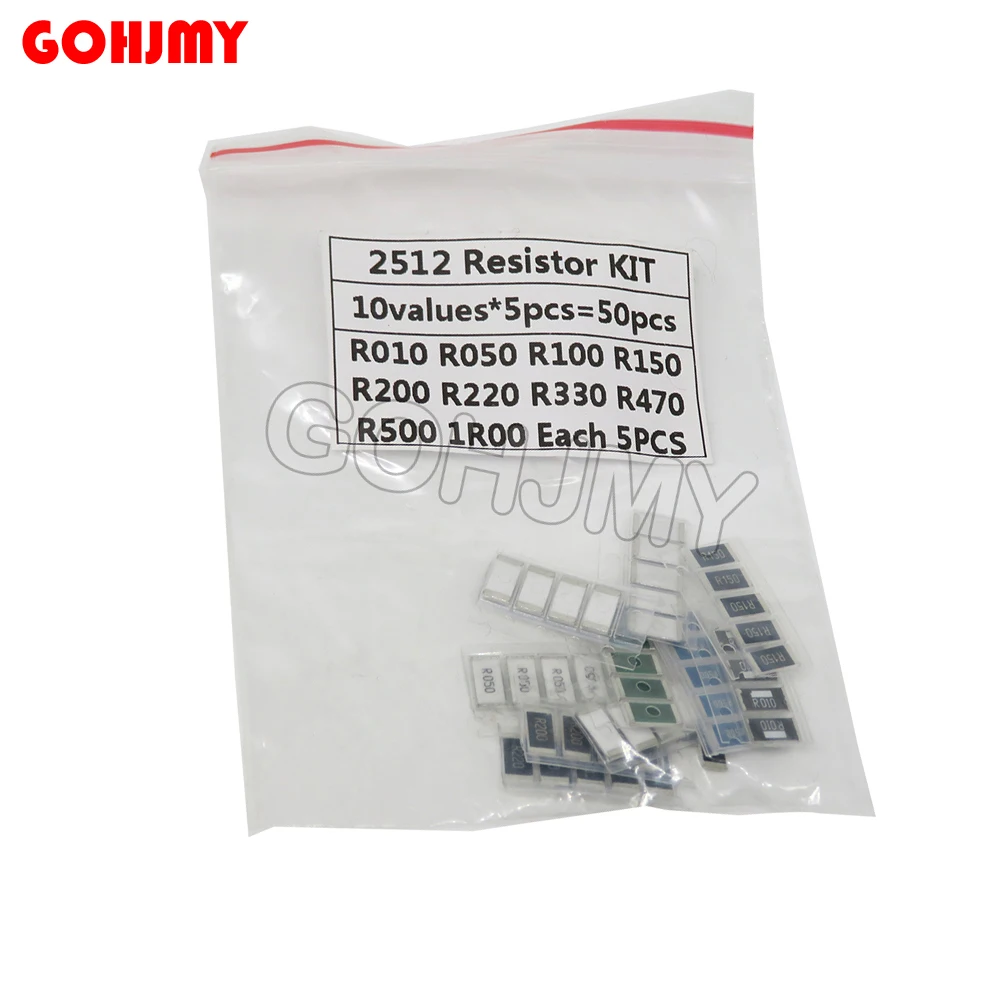 50PCS 10ValueX5PCS=50PCS 1% 2512 SMD Resistor  Samples kit  1R00 R500 R470 R330 R220 R200 R150 R100 R050 R010