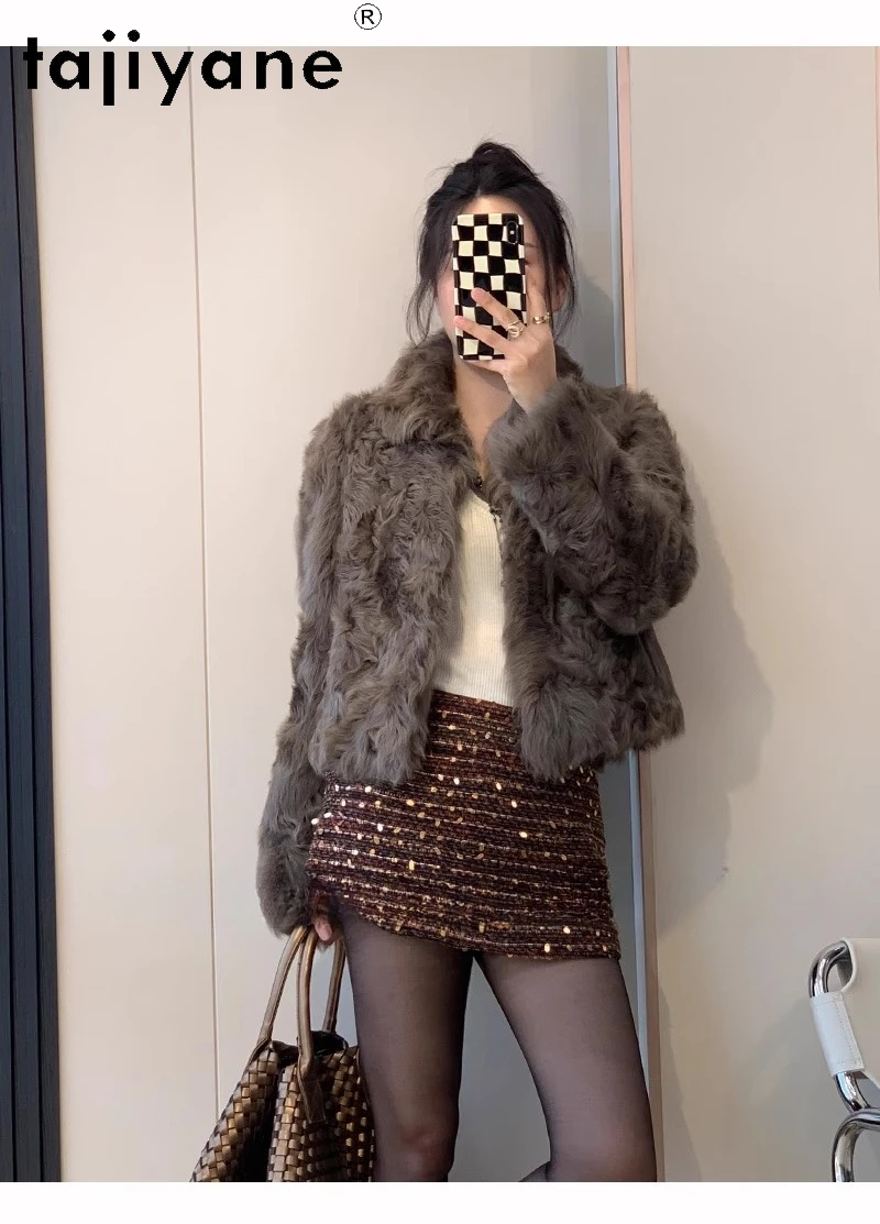سترة من صوف الغنم الطبيعي 100% من TAJIYANE سترة من الفرو مزدوجة الوجه للنساء 2025 معاطف شتوية قصيرة أنيقة ملابس نسائية شوروبا