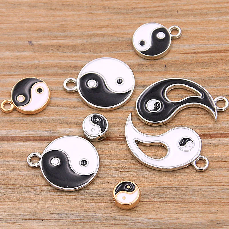 2 Color 4 Styles Alloy Metal Drop Oil Two-Sided Kit Tai Chi Bagua Macroporous Beads For DIY Bracelet Necklace Jewelry Making