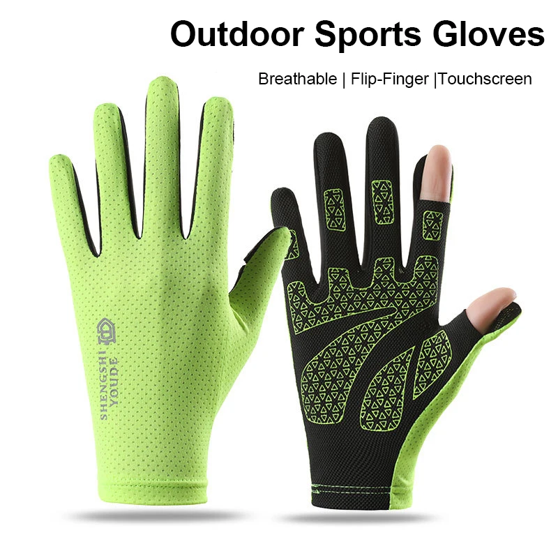 Sommerliche, dünne Sonnenschutz-Fahrradhandschuhe mit zwei Fingerfreigaben, Touchscreen-fähig, atmungsaktiv, rutschfest, für Herren und Damen, dehnbare Handschuhe