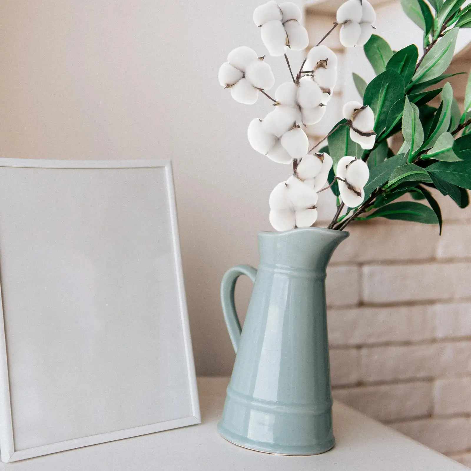 

10 Heads Dried Cotton Stems Simulated Farmhouse Decor DIY Wedding Bamboo Arrangement Handmade Wired Stem Adjustable