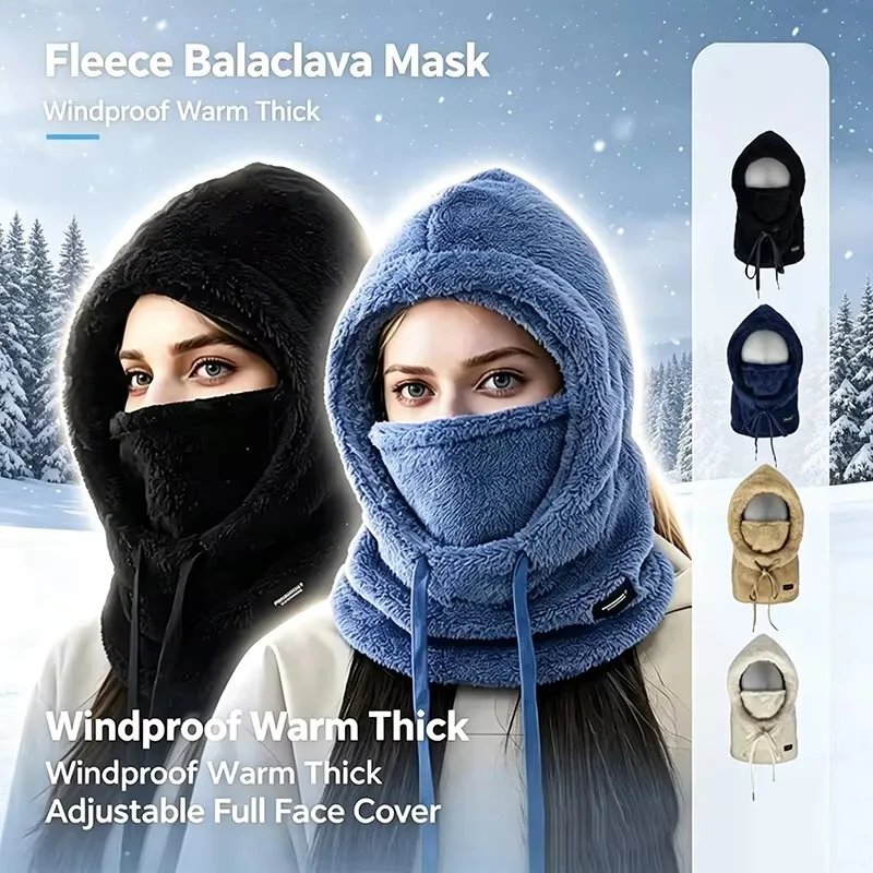 Winter Warm Thermal Windproof Balaclava Ski Hood Motorcycle Face Cover Polar Fleece Adjustable Cycling Neck Cover Full Face Mask