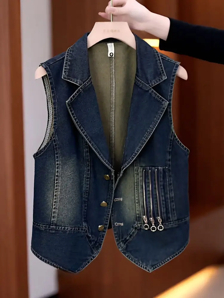 

Fashion Retro Denim Vest Women's Spring 2025 New Model Sleeveless Vest Coat