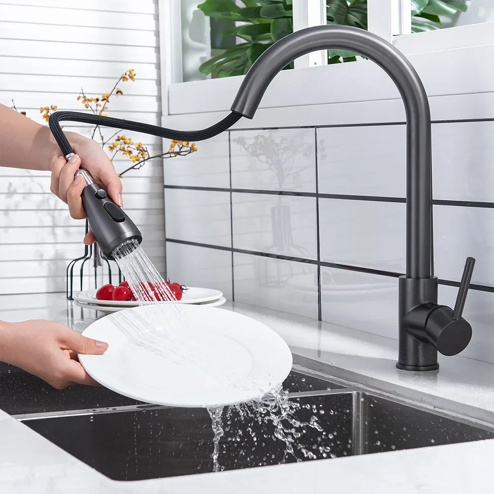 Grey Touch Kitchen Faucets Hot Cold Kitchen Sink Mixer Tap with Pull Down Sprayer Smart Sensor Touch Kitchen Mixer Faucet