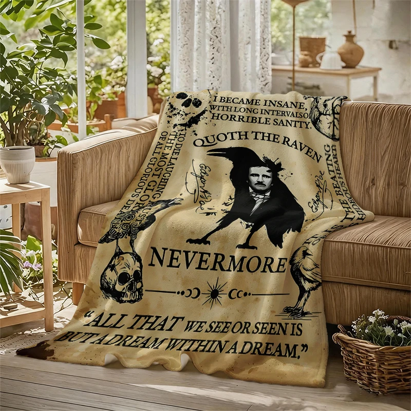 Edgar Allan Poe Raven Ultra-Soft Fluffy Flannel Blanket Super Cozy Lightweight Bed Blanket for Halloween Sofa Bed Christmas