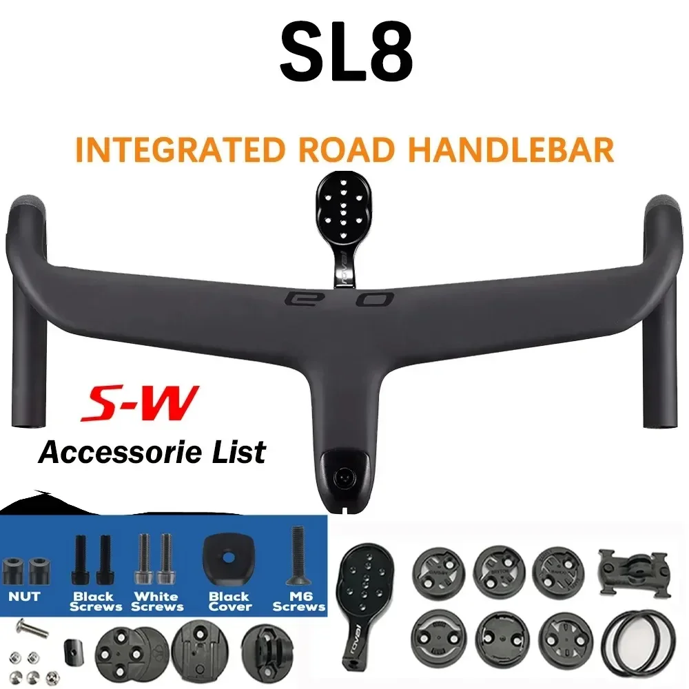 Black Logo Bicycle Handlebar For SL8 T1000 Carbon Integrated Road Handlebar Full Internal Cable Routing Road Bike Accessories