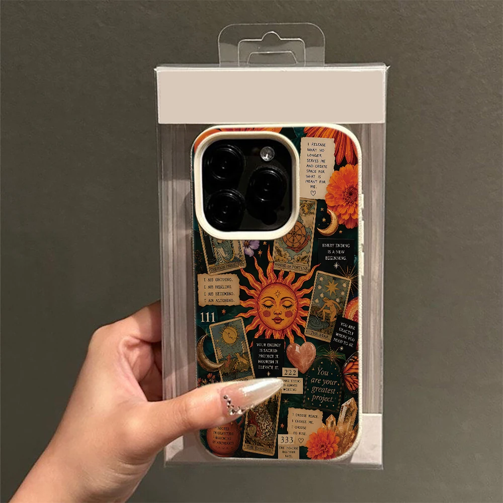 Tarot Sun Card Collage Print Vintage Phone Case Cool Girl For iPhone 17 16 15 18 14 13 12 11 Pro Max Plus Air Soft TPU Case