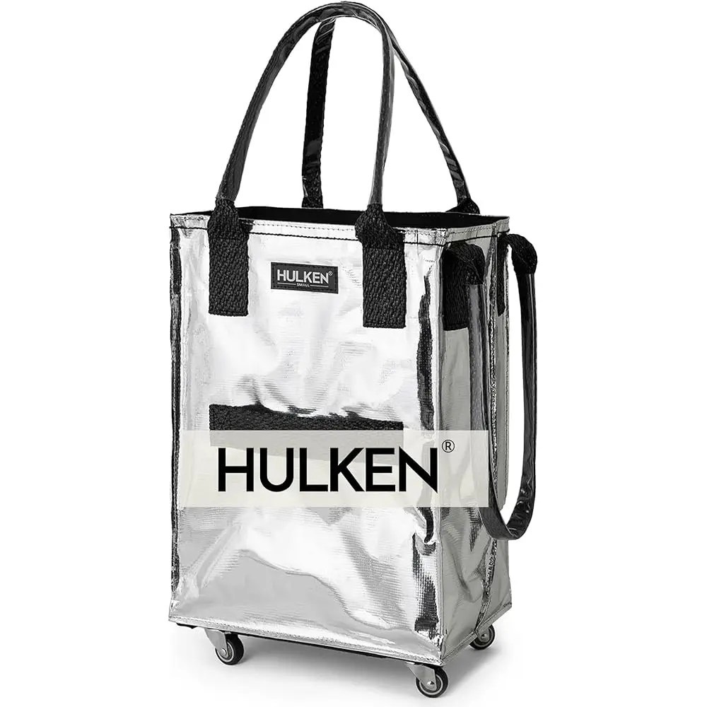 

(Small, Silver) Reusable Grocery Bag On Wheels, Shopping Trolley, Rolling Tote, Zipper Closure, Lightweight, Carries Up To 66