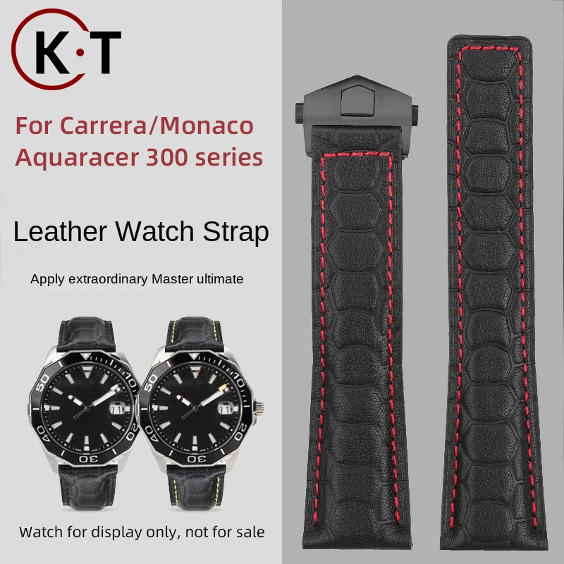 22mm leather strap bracelet for Carrera Monaco Aquaracer 300 43mm watch strap belt 18mm folding buckle men‘s band for TAG Heuer