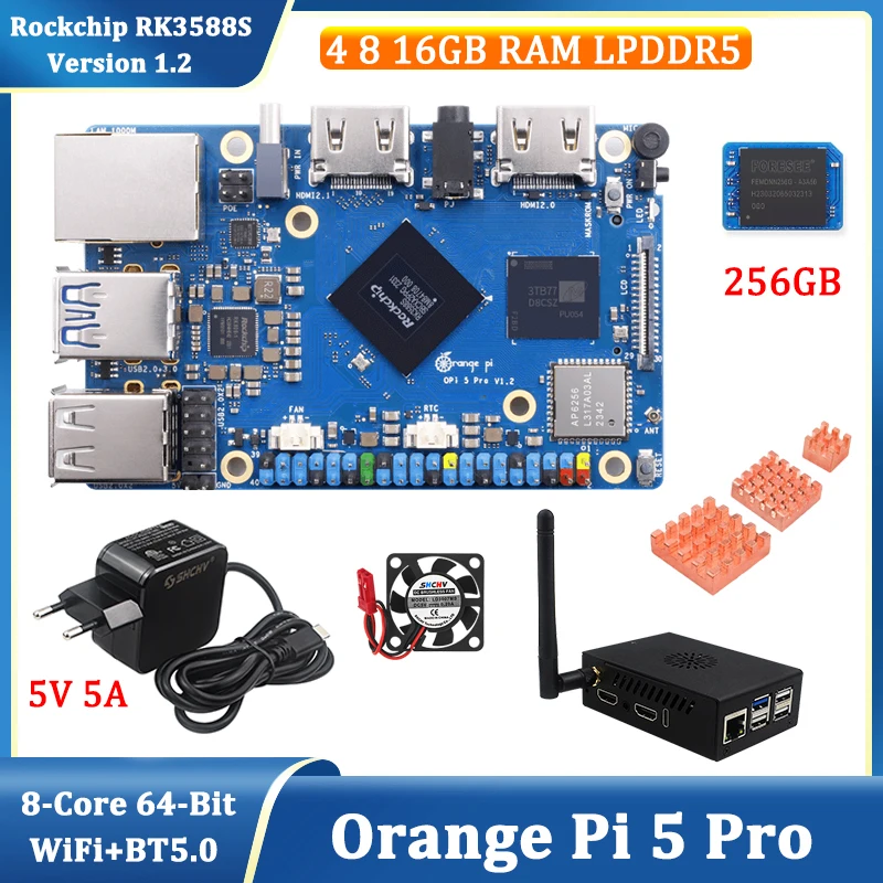 

Смарт-плата Orange Pi 5 Pro Rockchip RK3588S 16 8 4 Гб ОЗУ 8-ядерный 64-битный процессор LPDDR5 Gigabit Ethernet WiFi + BT5.0 BLE SBC