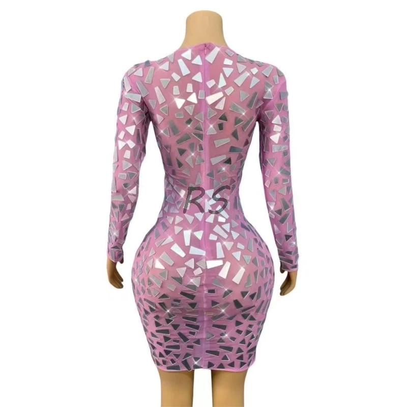 Modisches Outfit für die tägliche Geburtstagsfeier für Frauen, sexy silberne Spiegel, Anbau, Netz-Pailletten, Bühnenkleidung für Sänger