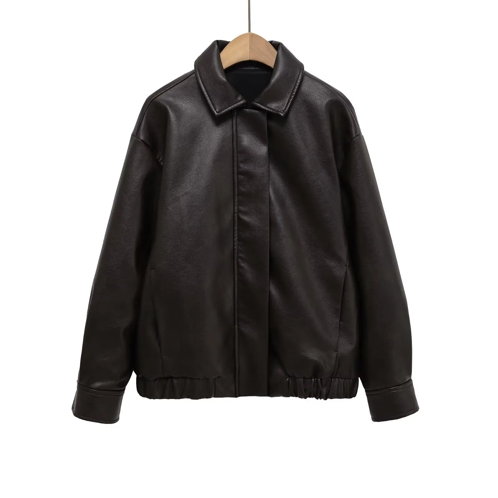 

Autumn Winter New Fashion Women Casual Leather Jacket Versatile Solid Color Ladies' Collar Coat