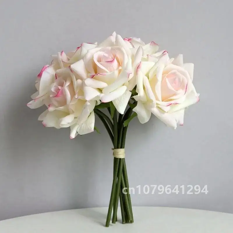 5Heads Curled Edge Rose Bouquet Real Touch Artificial Flowers Rose Wedding Bridal Bouquet Party Festival Home Decor Fake Flowers