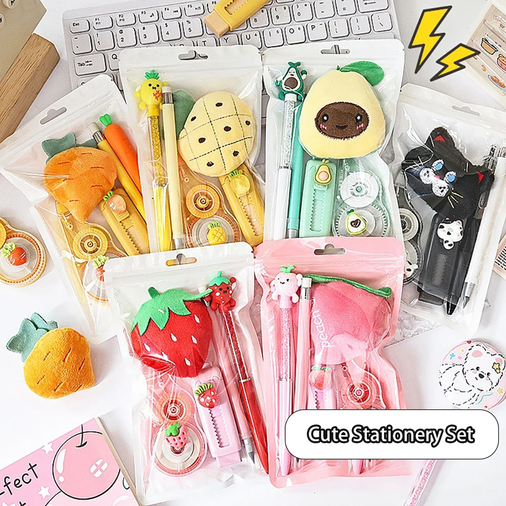 Creative Fruit Stationery 5-piece Set, Innovative Cartoon Learning Stationery Supplies, Student Reward Gifts, Cute and Practical