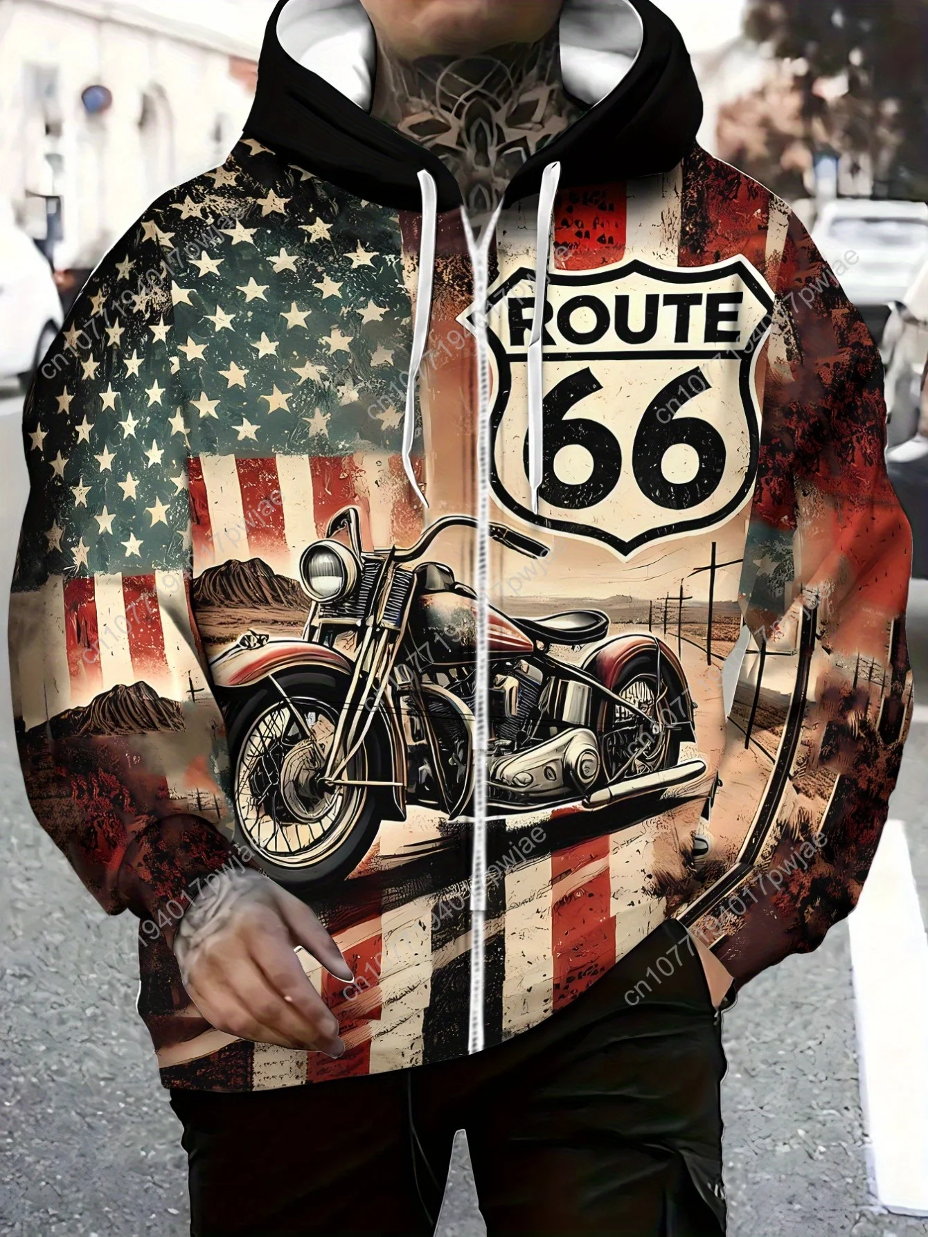 Мужская кепка на молнии с длинными рукавами, спортивная одежда, винтажная толстовка с мотоциклетным принтом для путешествий на открытом воздухе, мягкая полиэфирная ткань, красный, белый, синий