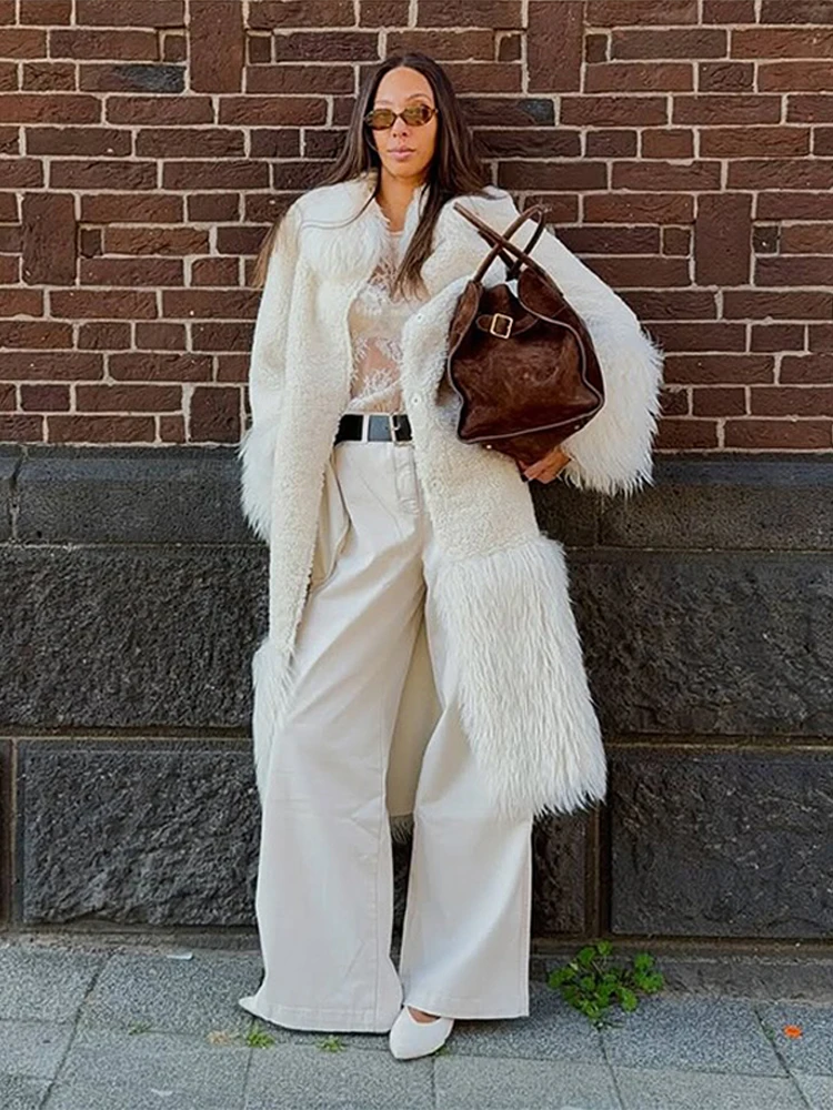 

Casual Long Sleeve Lapel Female Thicken Jacket Fashion Solid Faux Fur Long Coat for Women Winter New Lady Outerwear High Street