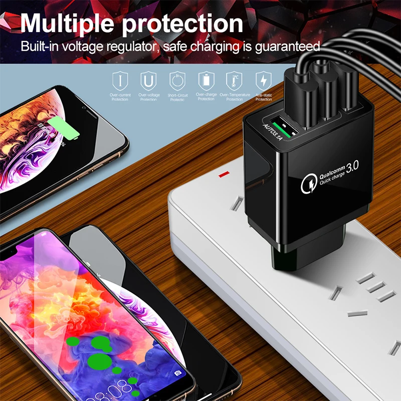 5V/9V/12V 4USB Travel Fast Charging Charger American/european/american Standard Compatible With Multiple Device Power Sources