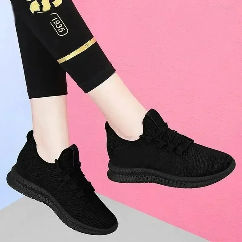 Women's Breathable Non-slip Platform Fashion 2024 Autumn New Casual Shoes Korean Running Shoes Black Sneakers Shoes for Women