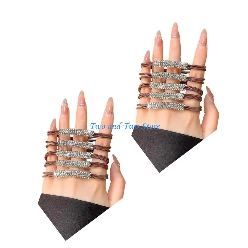 HX6F 10pcs Stretchy Hair Tie Elastic Hairband with Rhinestones Decors Styling Band for Women Daily Outfit Various Occasion