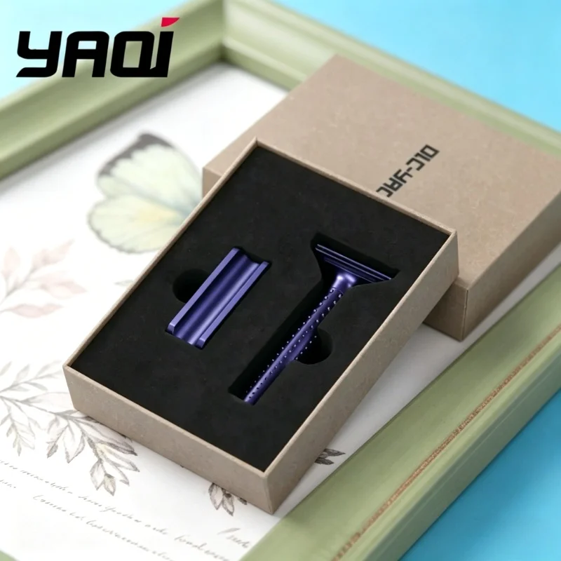 YAQI Aluminum Men Safety Razor And Holder Dark Blue Color Wet Shave Tools Shaving Products Best Gift for Men Sputnik Men 2026