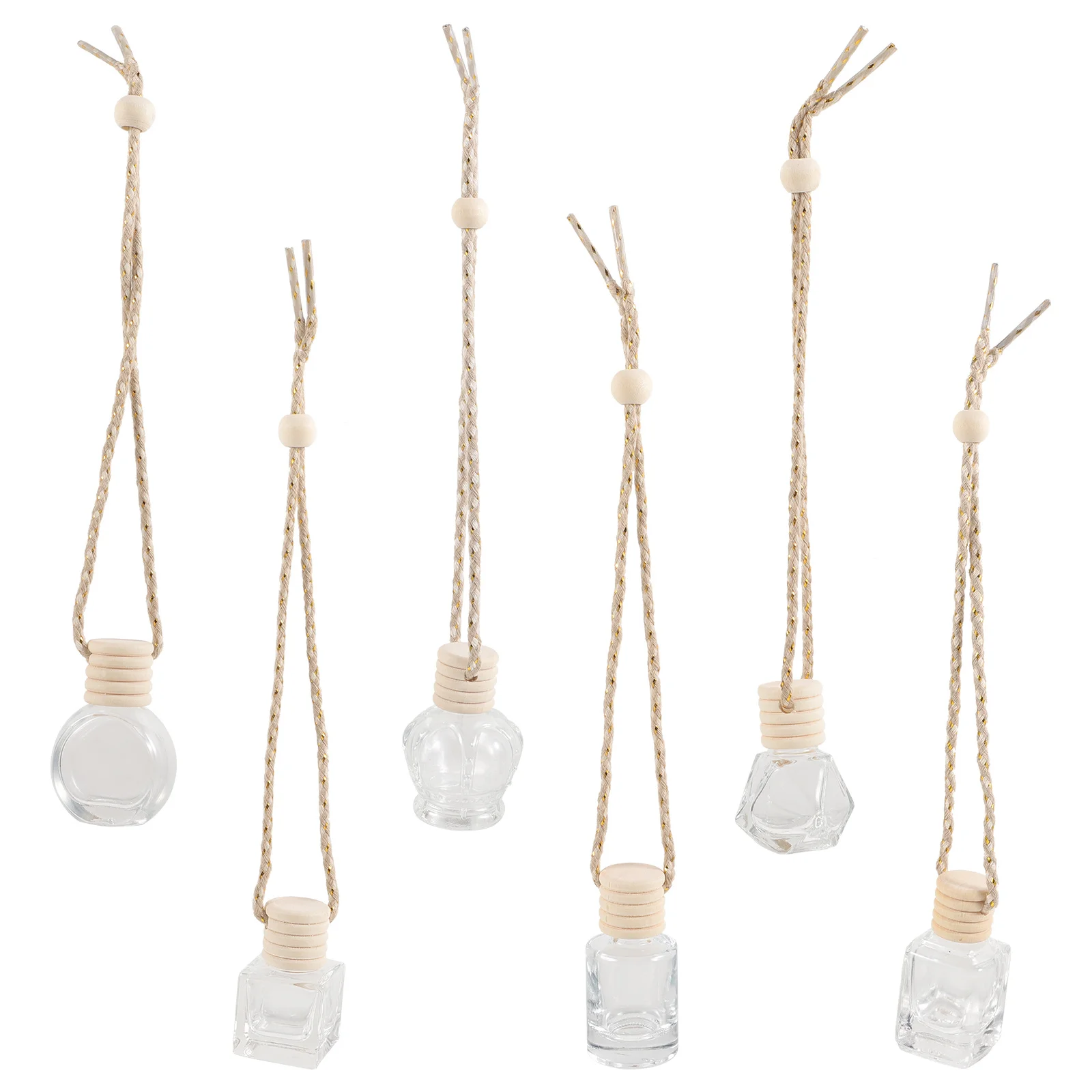 

6Pcs Car Perfume Bottle Pendants Mini Glass Bottle Diffusers Wood Materials for Vehicle Home Car Air Freshener Hanging Fragrance