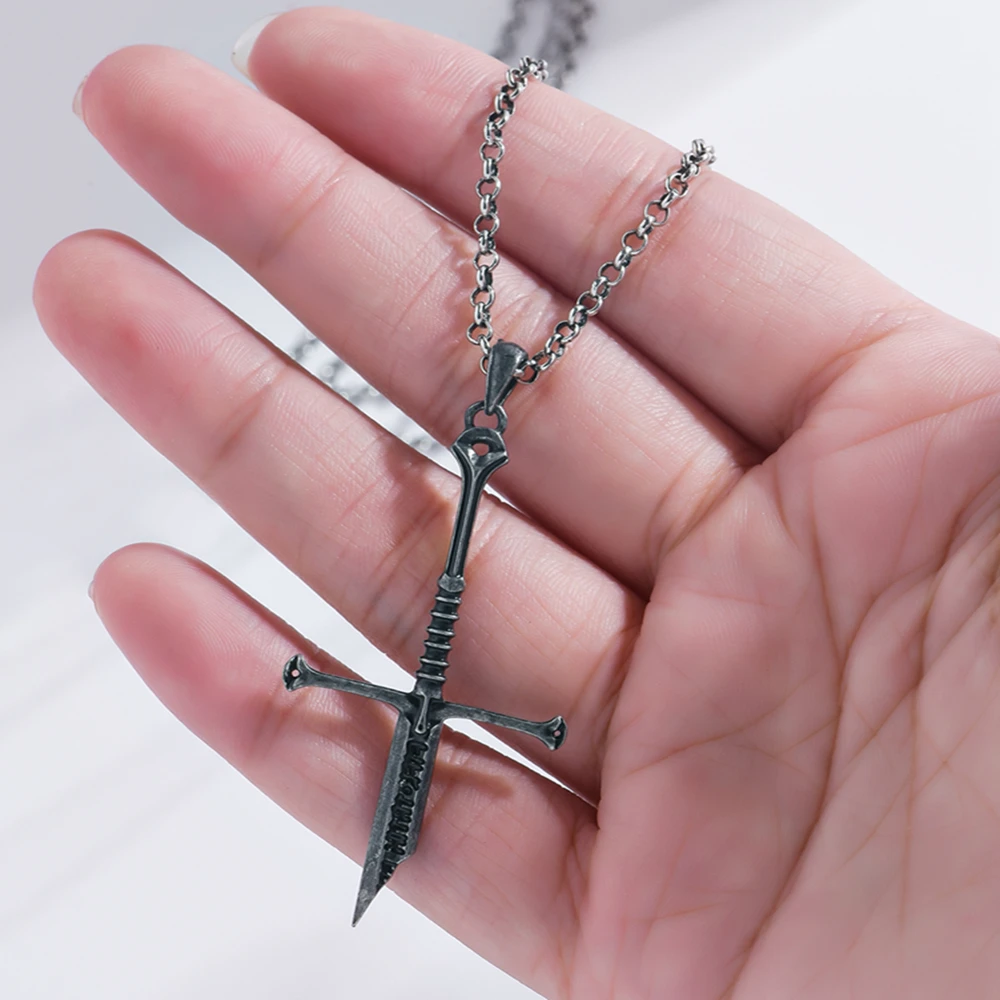 Broken Sword Lord Necklace the Rings Power Flame of the West Movie Pendant Fashion Jewelry Accessory Gift for Fans Men