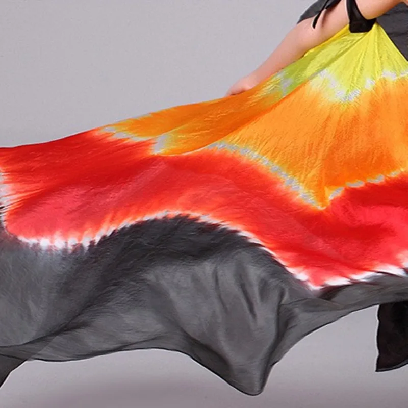 100% Zijde Oosterse Dans Zijden Sluiers Paar Isis Vleugels Met Stok Geen Stok Stage Performance Props Tie Dye Halve Cirkel Fotografie
