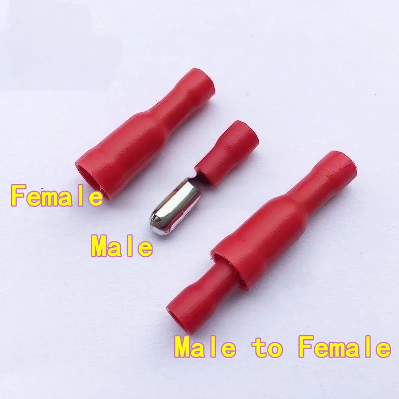 50PCS MRD2-156, 2-156, FRD1-156, 2-156 Crimp Terminals Bullet-Type Male and Female Wire Butt Connectors