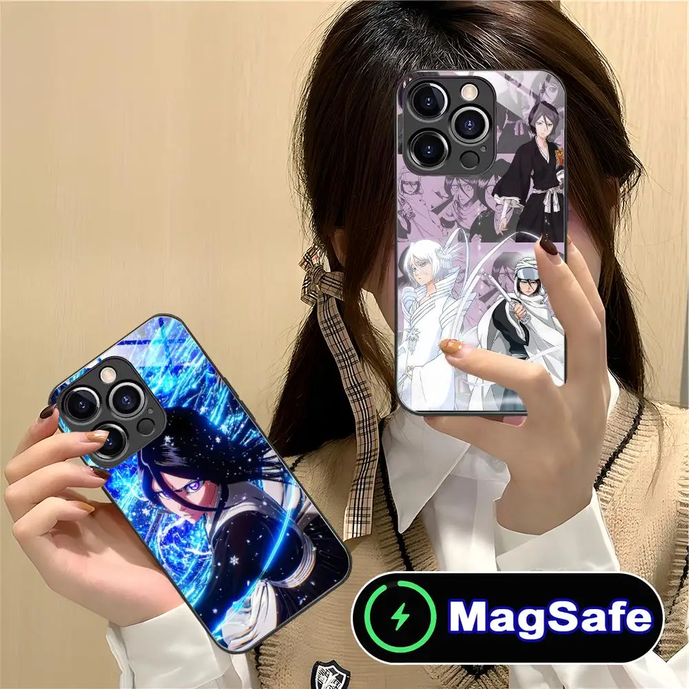 

Чехол для мобильного телефона Bleach Rukia Kuchiki для iPhone 16, 15, 14, 13, 12, 11 Pro Max Plus Mini MagSafe, стеклянный цветной чехол с принтом, красивый чехол
