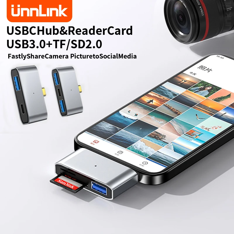 

Unnlink USB 3.0 2.0 Hub Type C to USB SD TF Reader Card Extension Splitter Dock Station for Phone OTG Adapter Multi Converter
